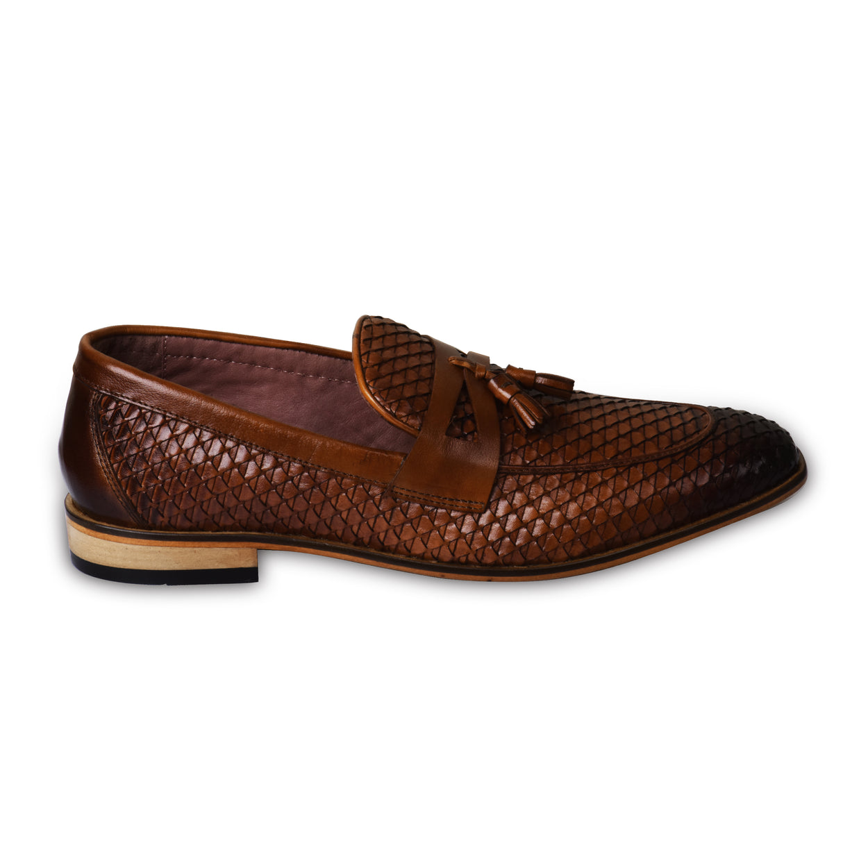 La Cressida Men's Brown Handwoven Diamond Cut Tassel Loafer