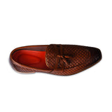 La Cressida Men's Brown Handwoven Diamond Cut Tassel Loafer