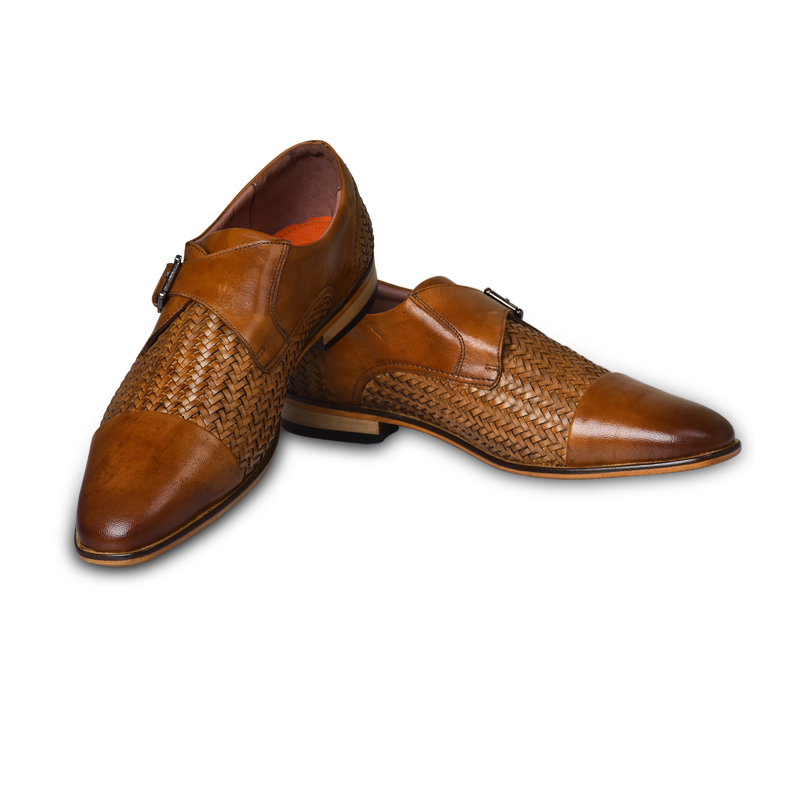 Men's Brown Handwoven Leather Monk Strap Shoe | La Cressida