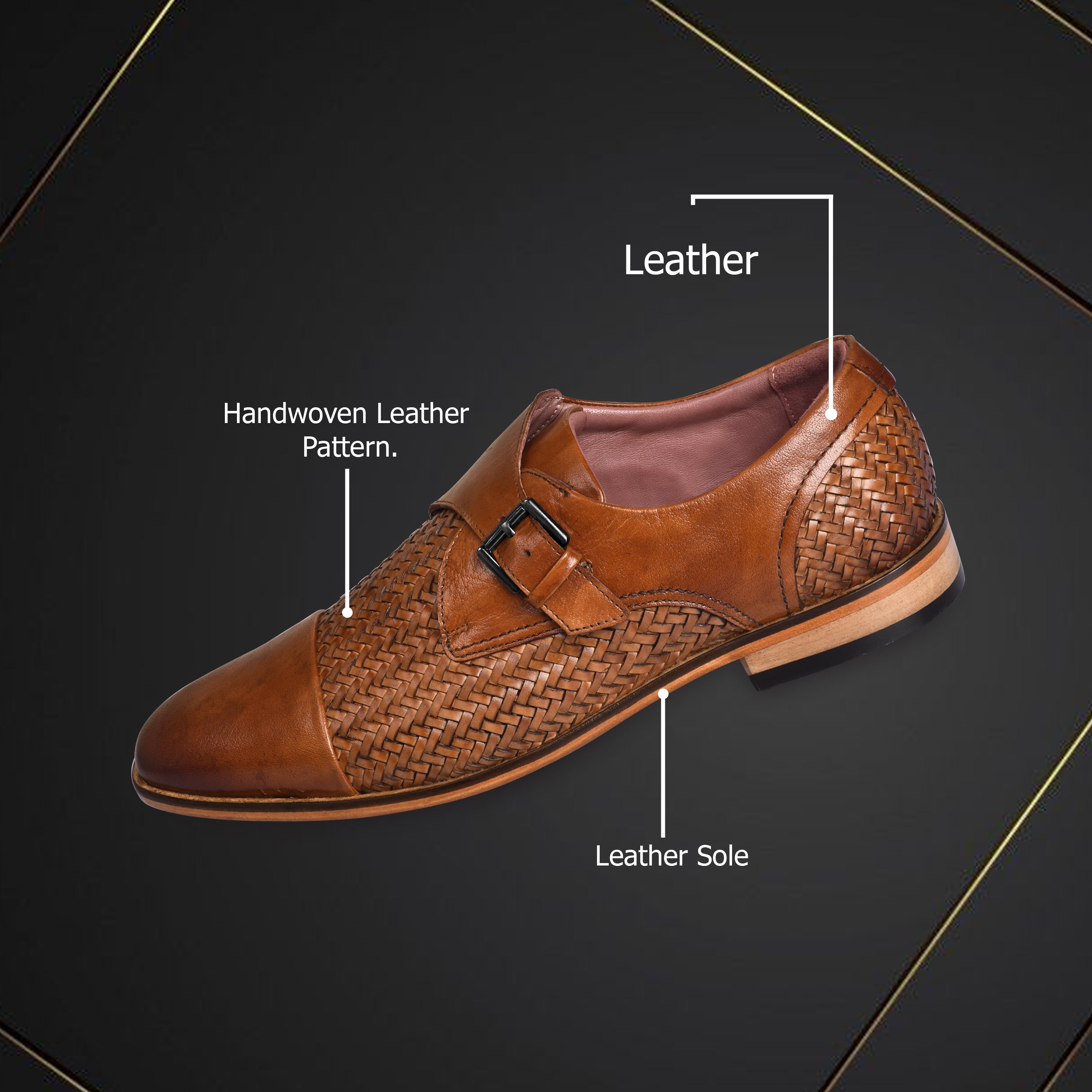 La Cressida Men's Brown Handwoven Leather Monk Strap Shoe