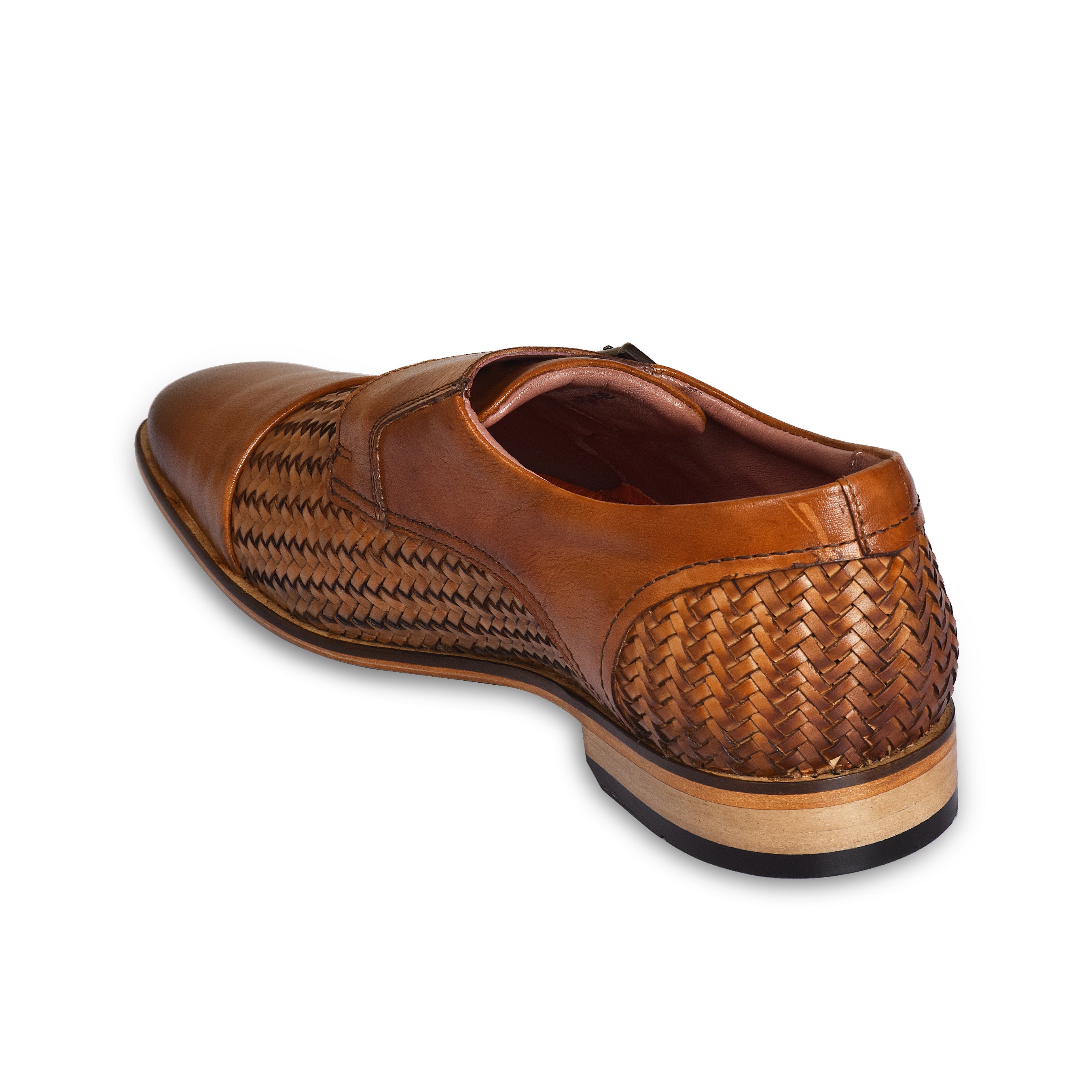 La Cressida Men's Brown Handwoven Leather Monk Strap Shoe