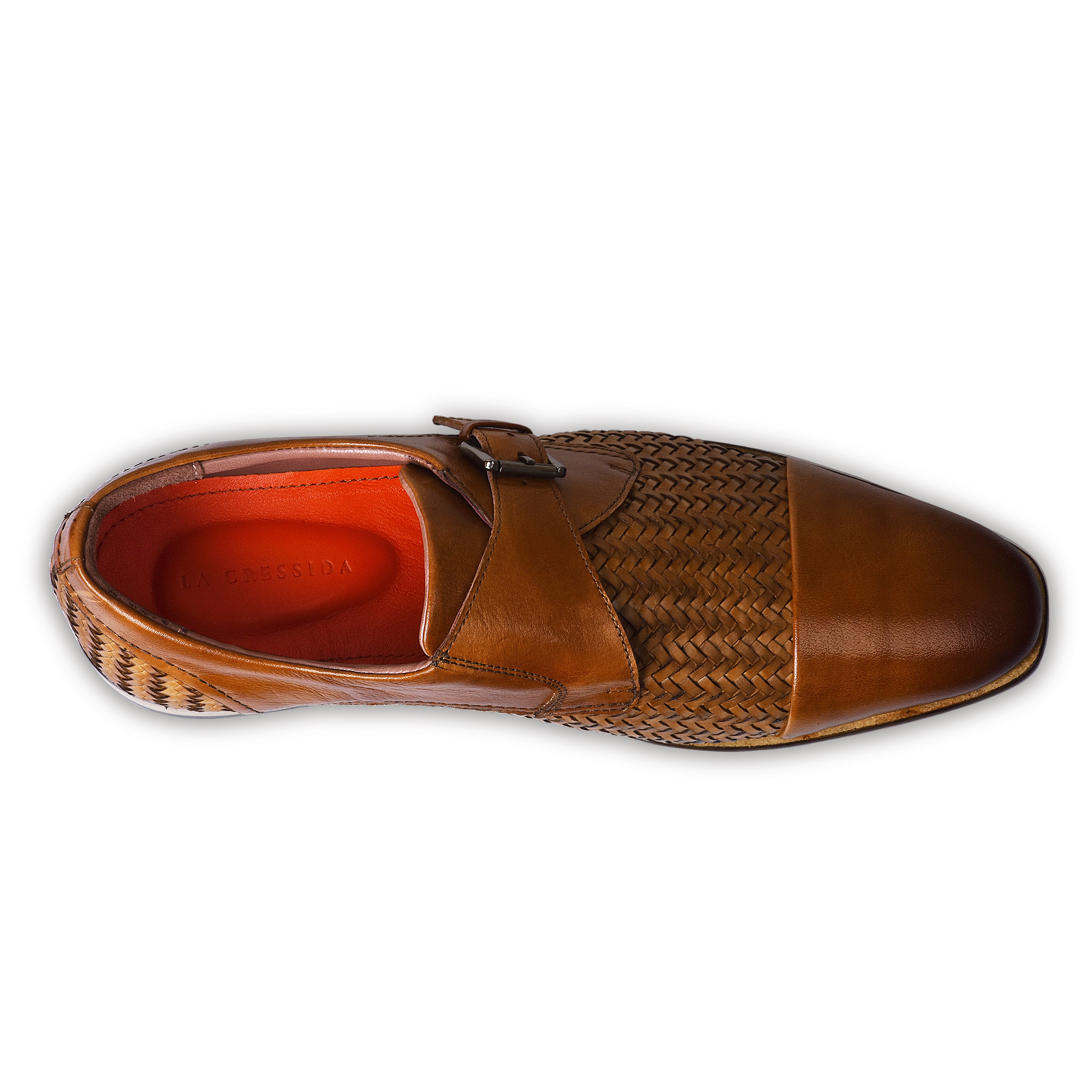 La Cressida Men's Brown Handwoven Leather Monk Strap Shoe