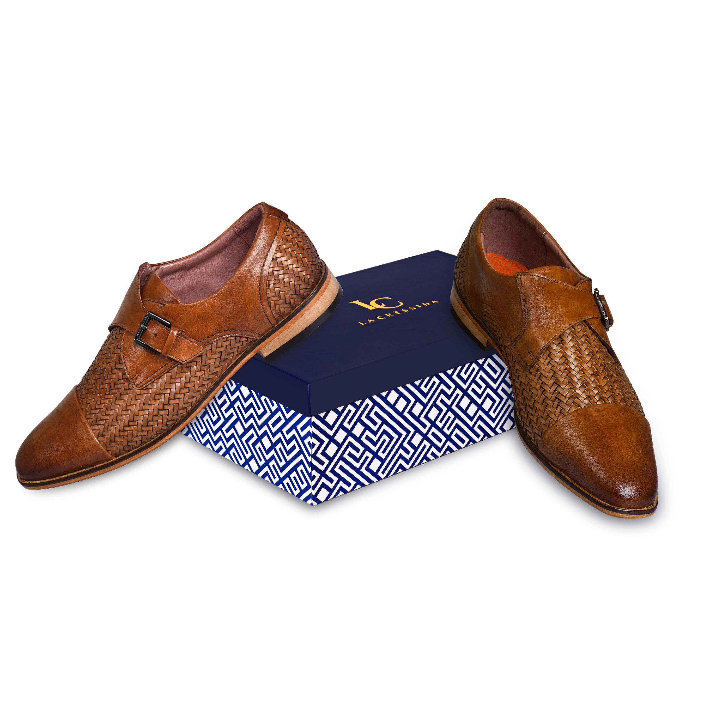 La Cressida Men's Brown Handwoven Leather Monk Strap Shoe