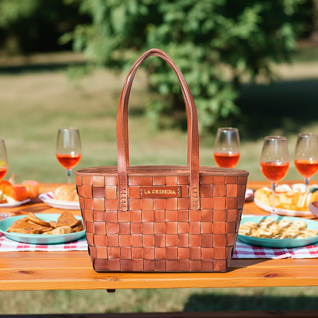 La Cressida Handwoven Tan Leather Tote Bag for Women