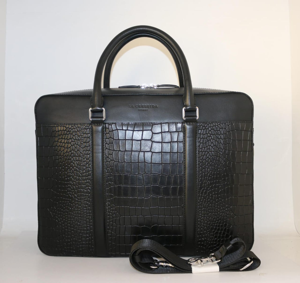 La Cressida Black Croco Men Laptop Bag