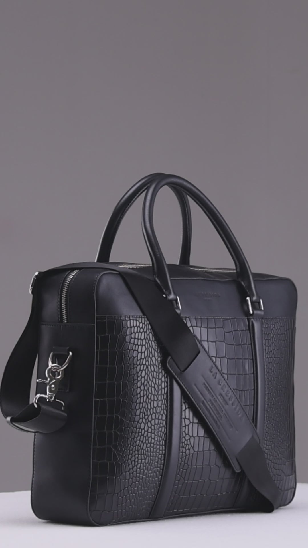 Black Croco Men Laptop Bag | La Cressida